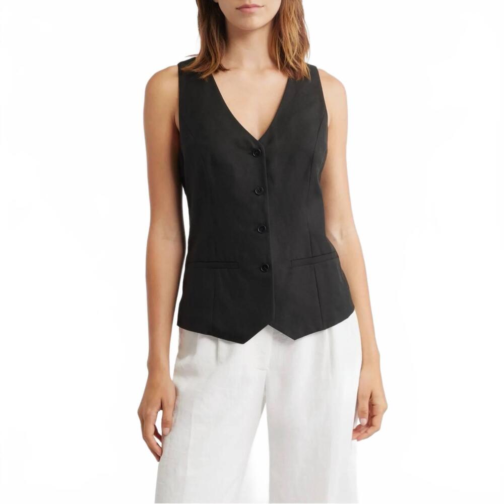 NEW FAVORITE DAUGHTER the jones linen-blend vest in black